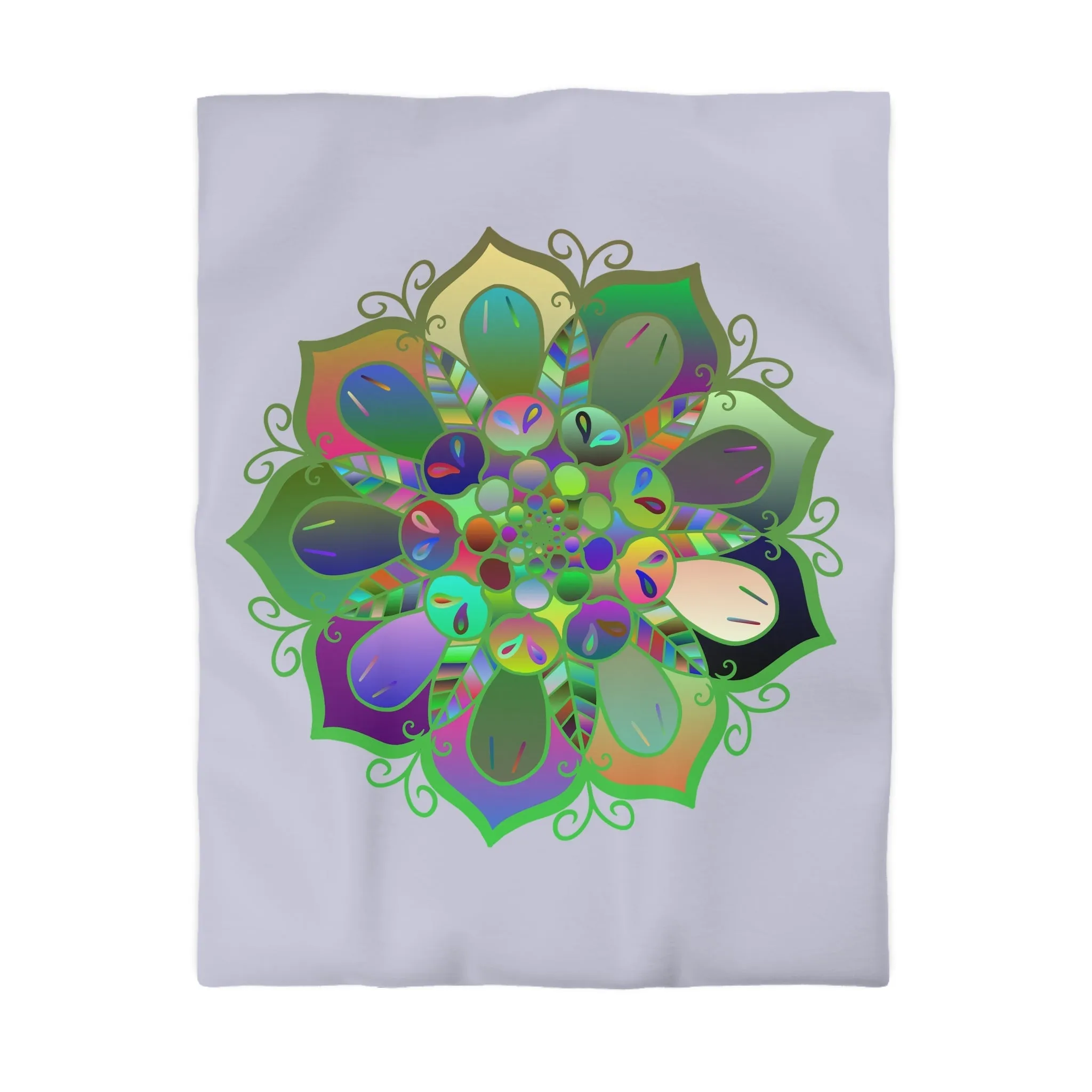 Handmade Mandala Design Duvet Cover - Colorful Art on Grey