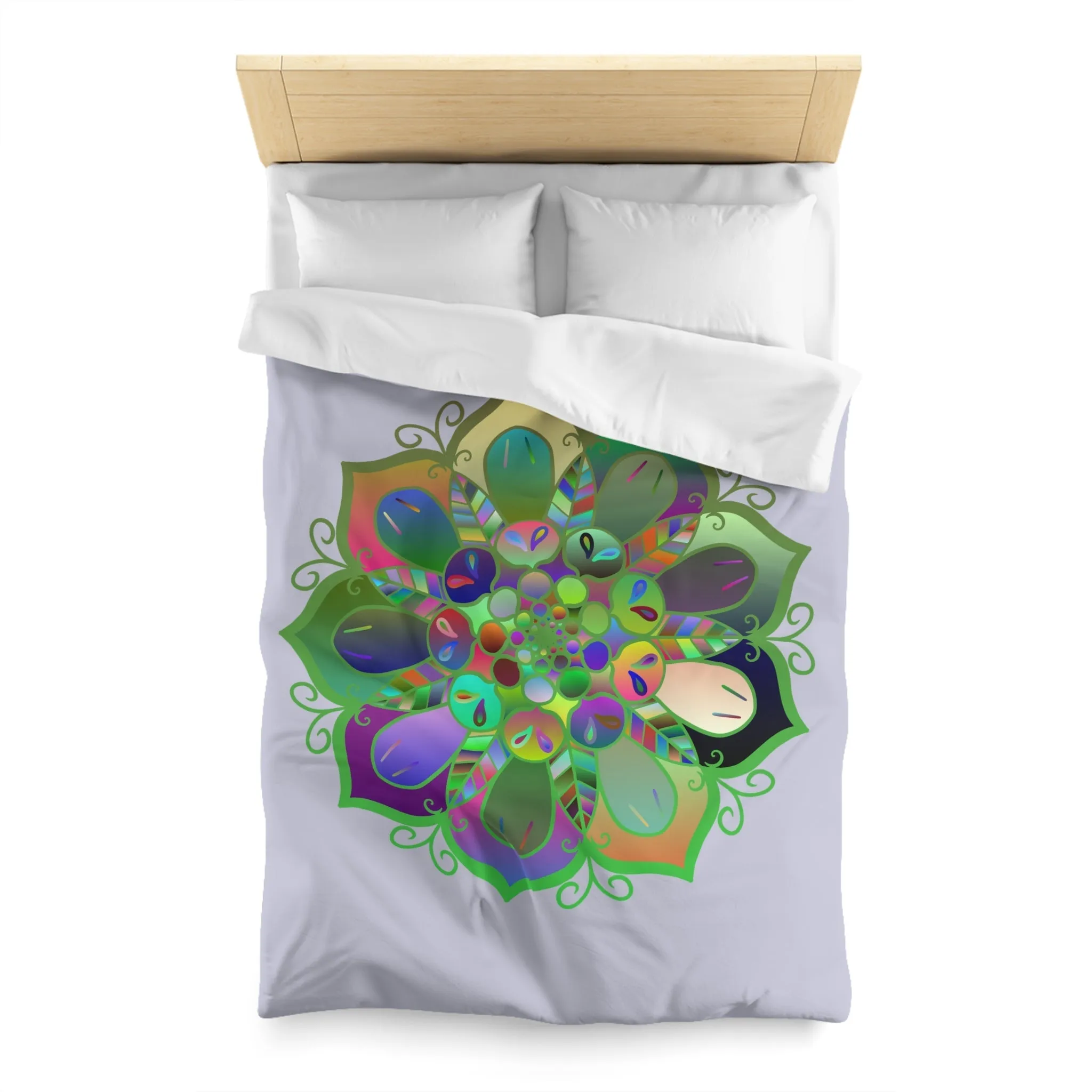 Handmade Mandala Design Duvet Cover - Colorful Art on Grey