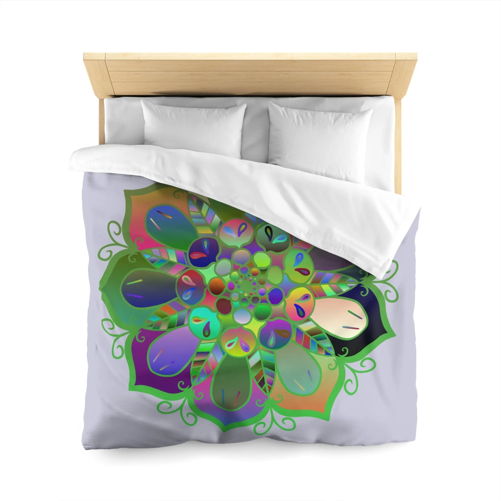 Handmade Mandala Design Duvet Cover - Colorful Art on Grey