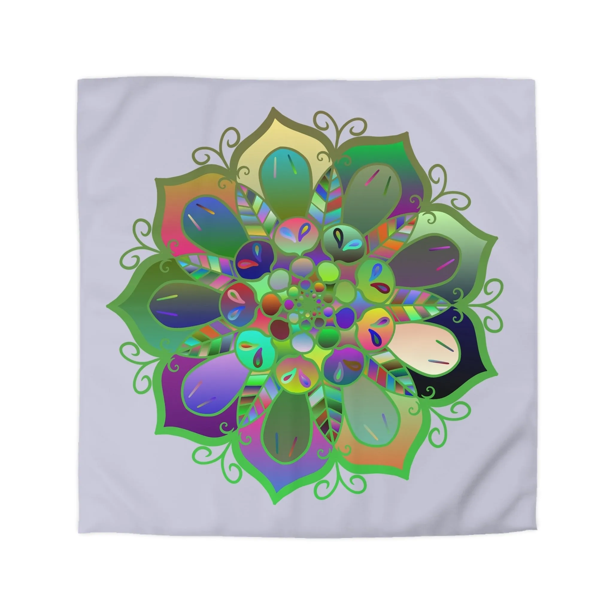 Handmade Mandala Design Duvet Cover - Colorful Art on Grey