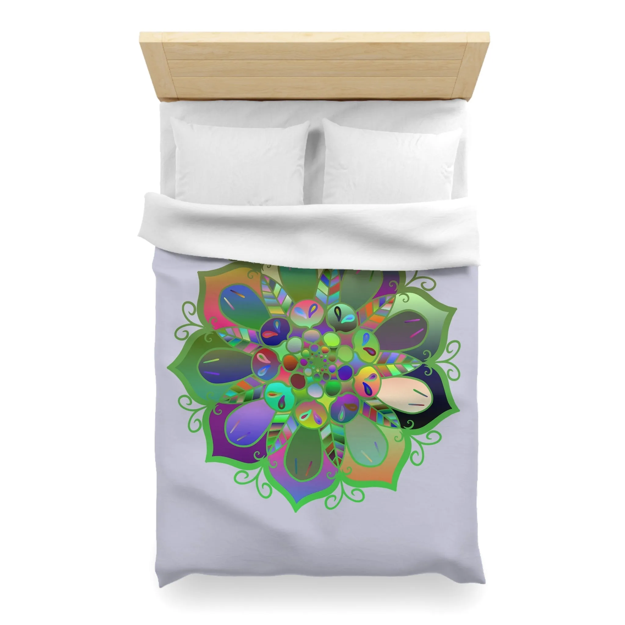 Handmade Mandala Design Duvet Cover - Colorful Art on Grey
