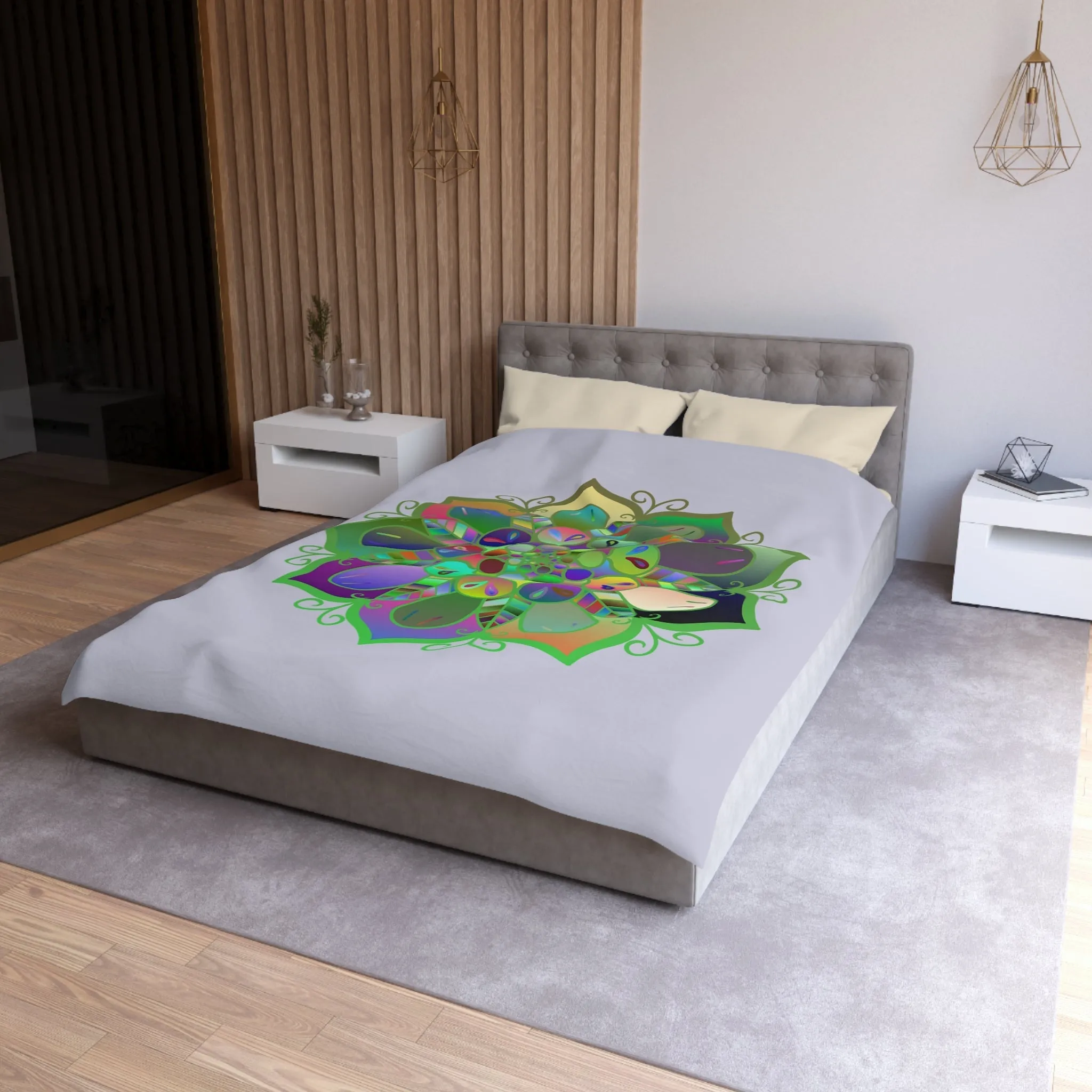 Handmade Mandala Design Duvet Cover - Colorful Art on Grey