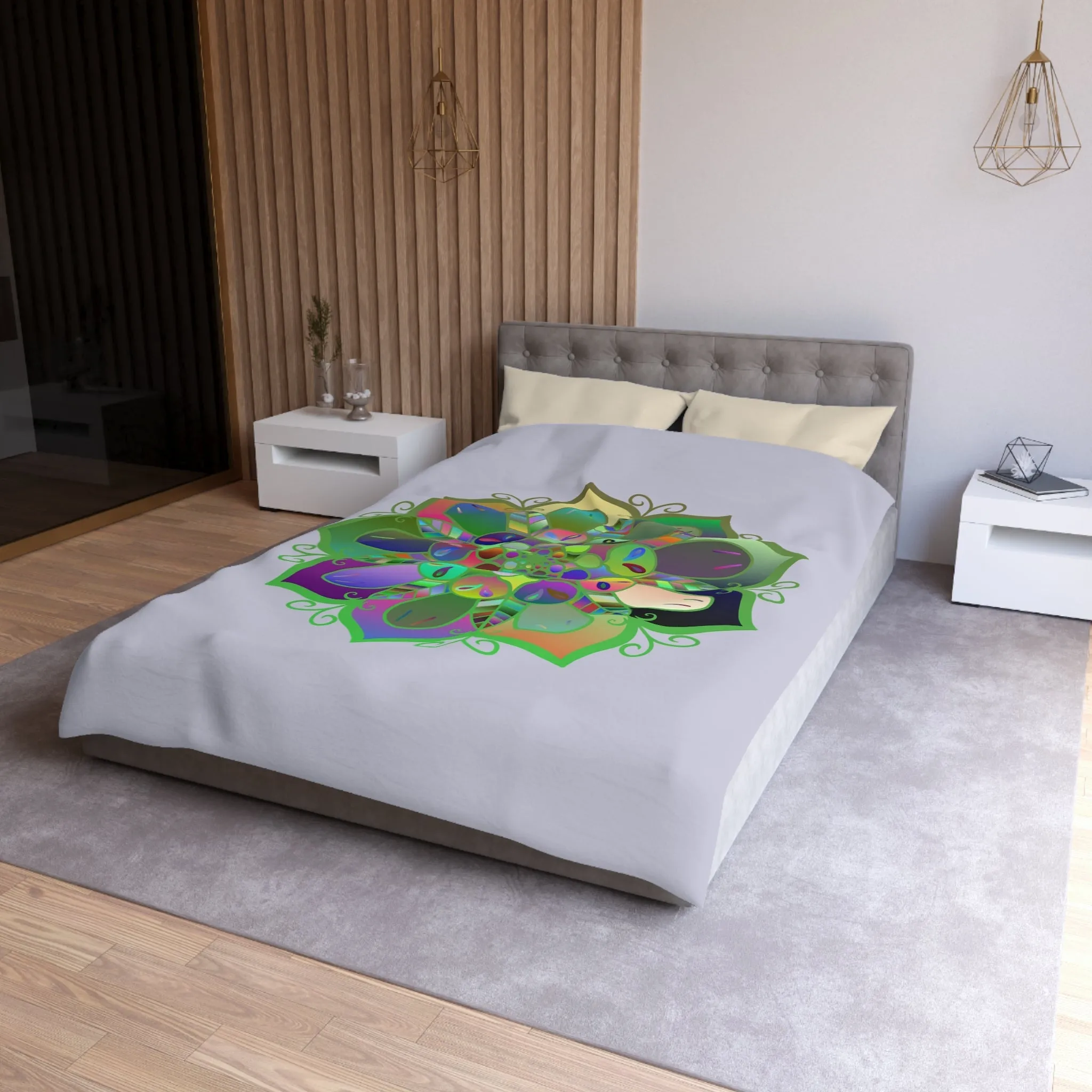 Handmade Mandala Design Duvet Cover - Colorful Art on Grey