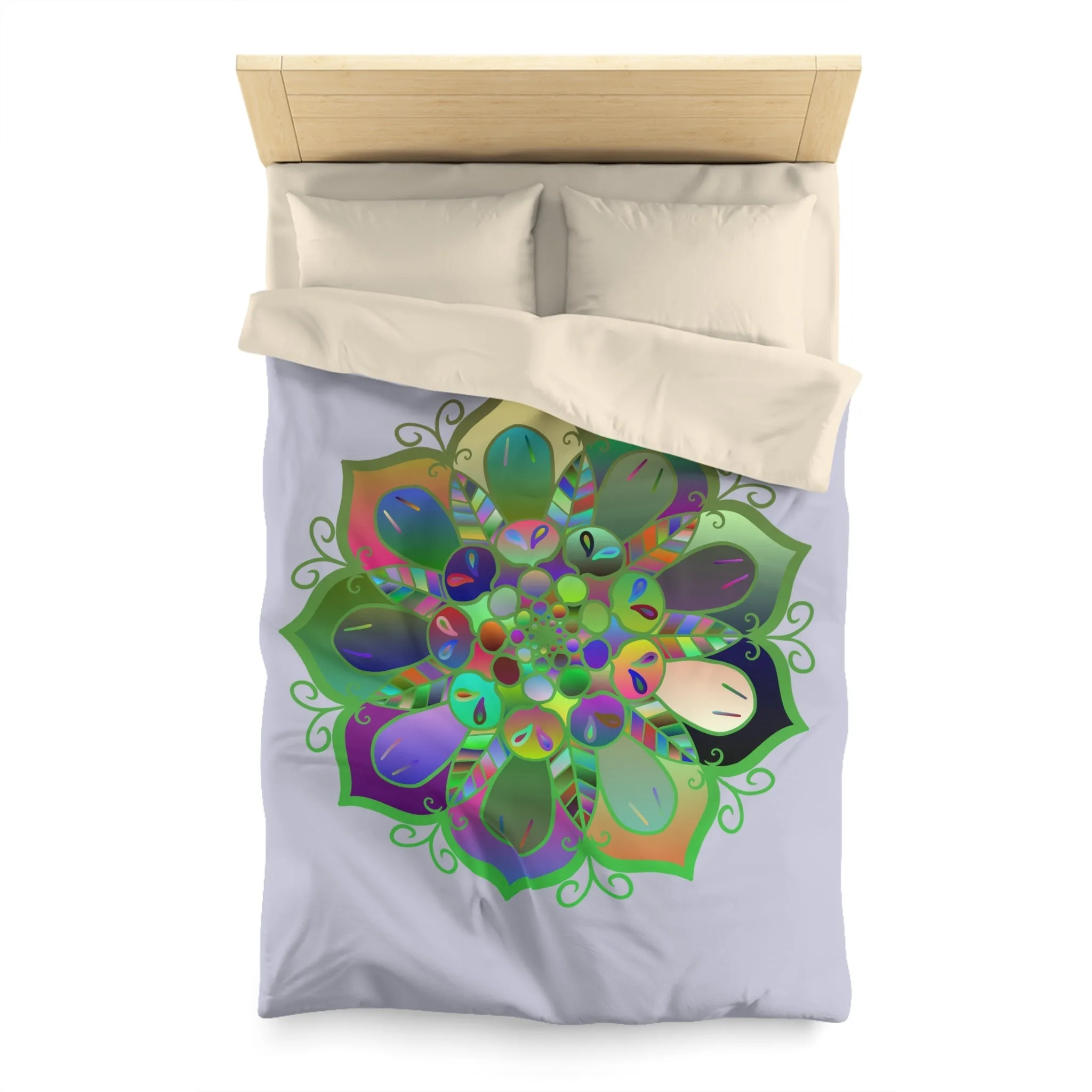 Handmade Mandala Design Duvet Cover - Colorful Art on Grey