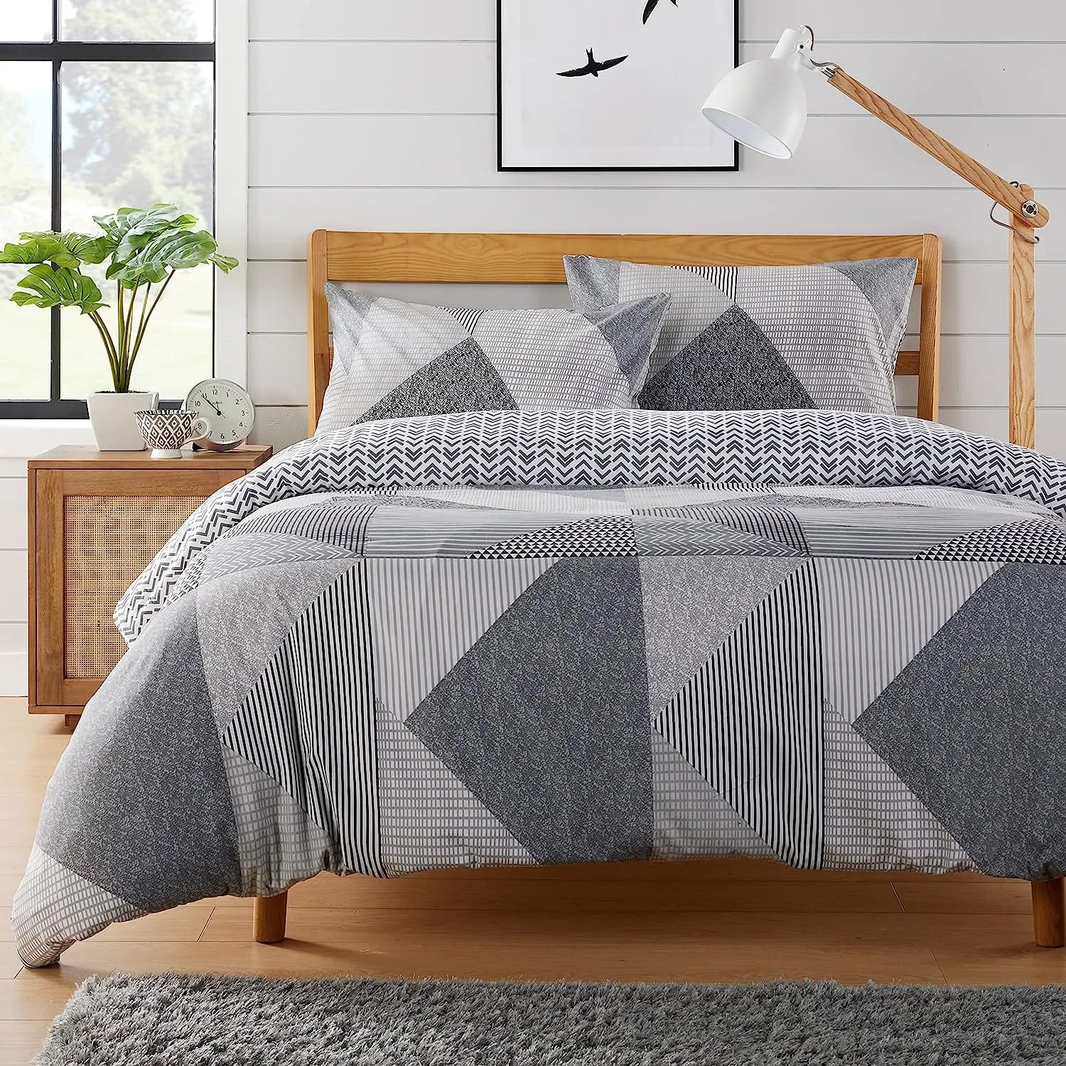 Jasper Grey Printed Reversible Quilted Duvet Cover Set with Button Closure in Single Double and King High-Quality Polyester by OLIVIA ROCCO