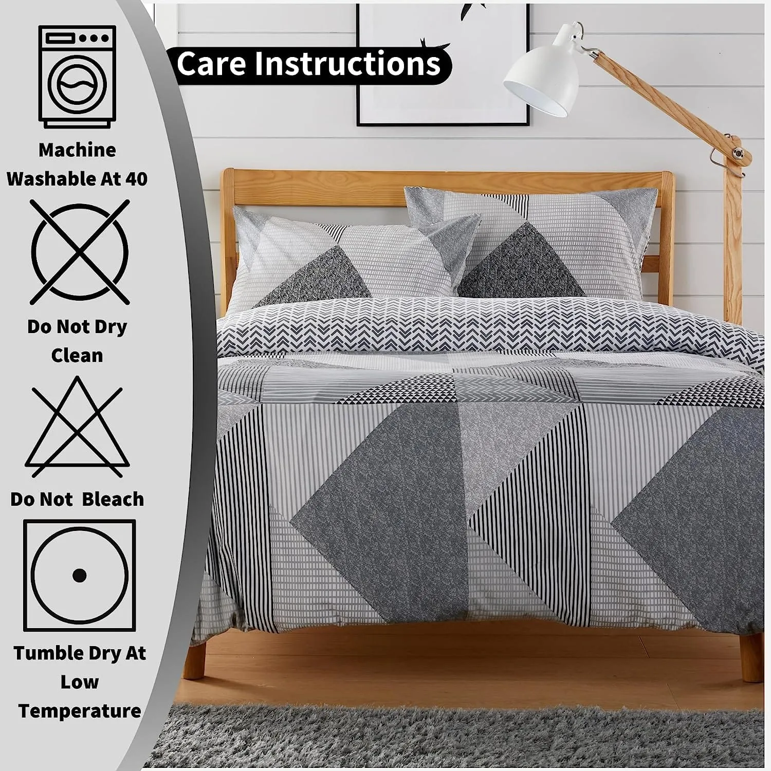 Jasper Grey Printed Reversible Quilted Duvet Cover Set with Button Closure in Single Double and King High-Quality Polyester by OLIVIA ROCCO