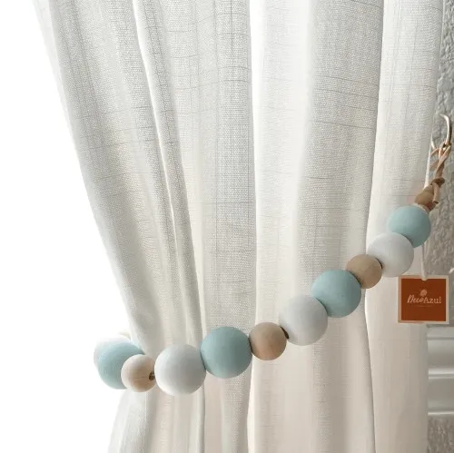 Light blue & white curtain tiebacks