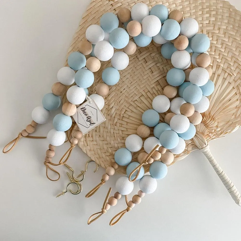 Light blue & white curtain tiebacks