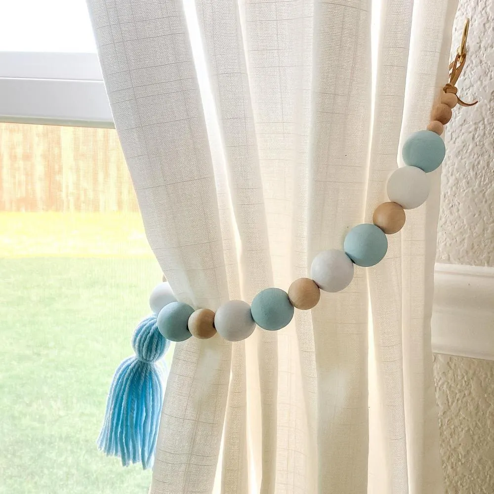 Light blue & white curtain tiebacks