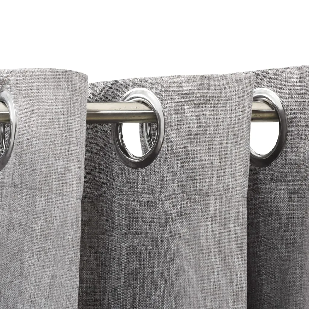 Linen-Look Blackout Curtains with Grommets 2pcs Grey 140x175cm