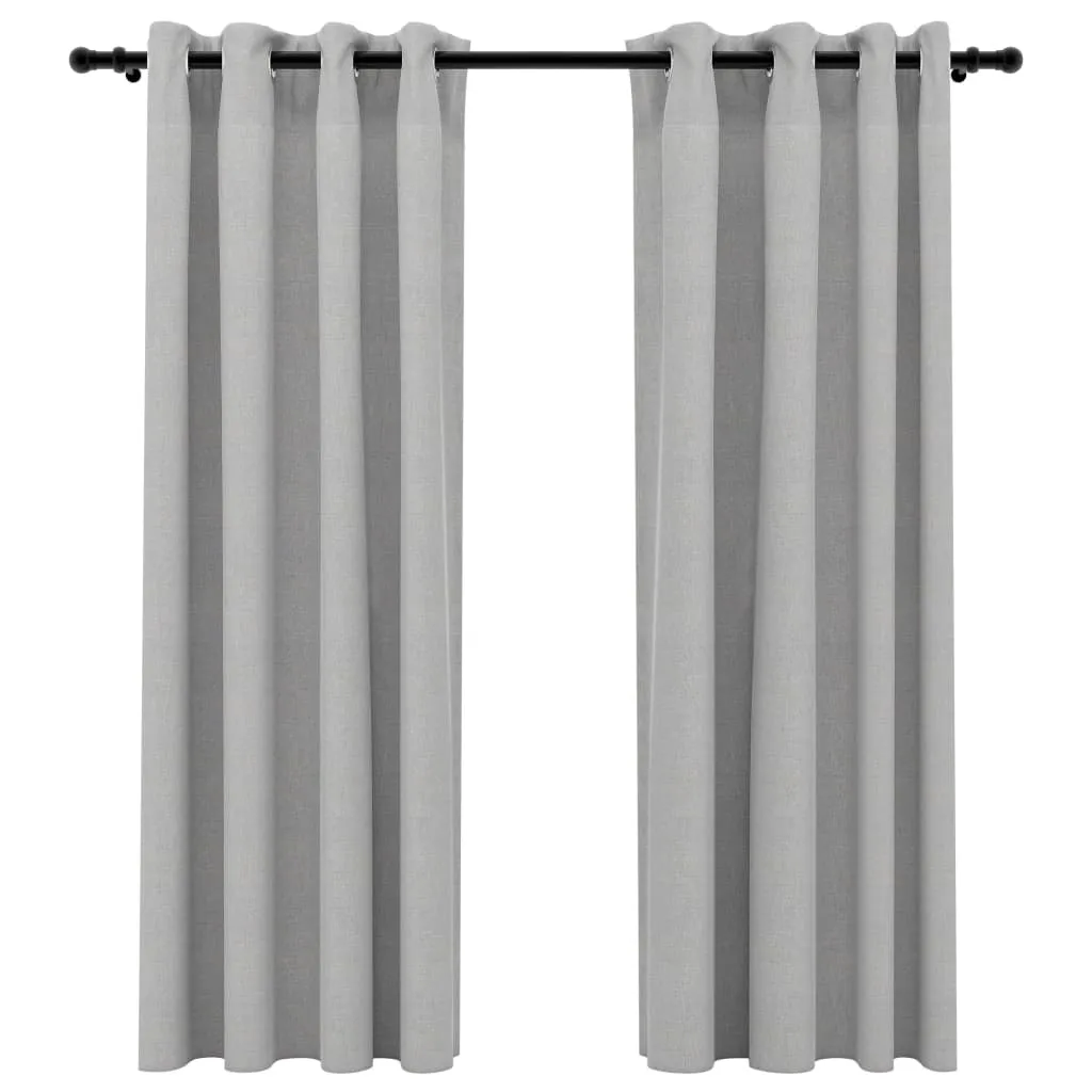 Linen-Look Blackout Curtains with Grommets 2pcs Grey 140x175cm