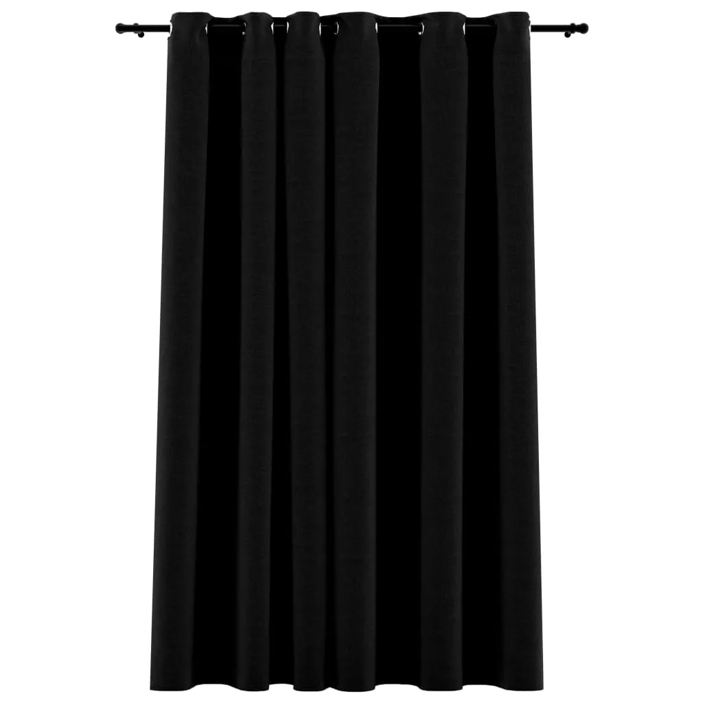 Linen-Look Blackout Curtains with Grommets Black 290x245cm