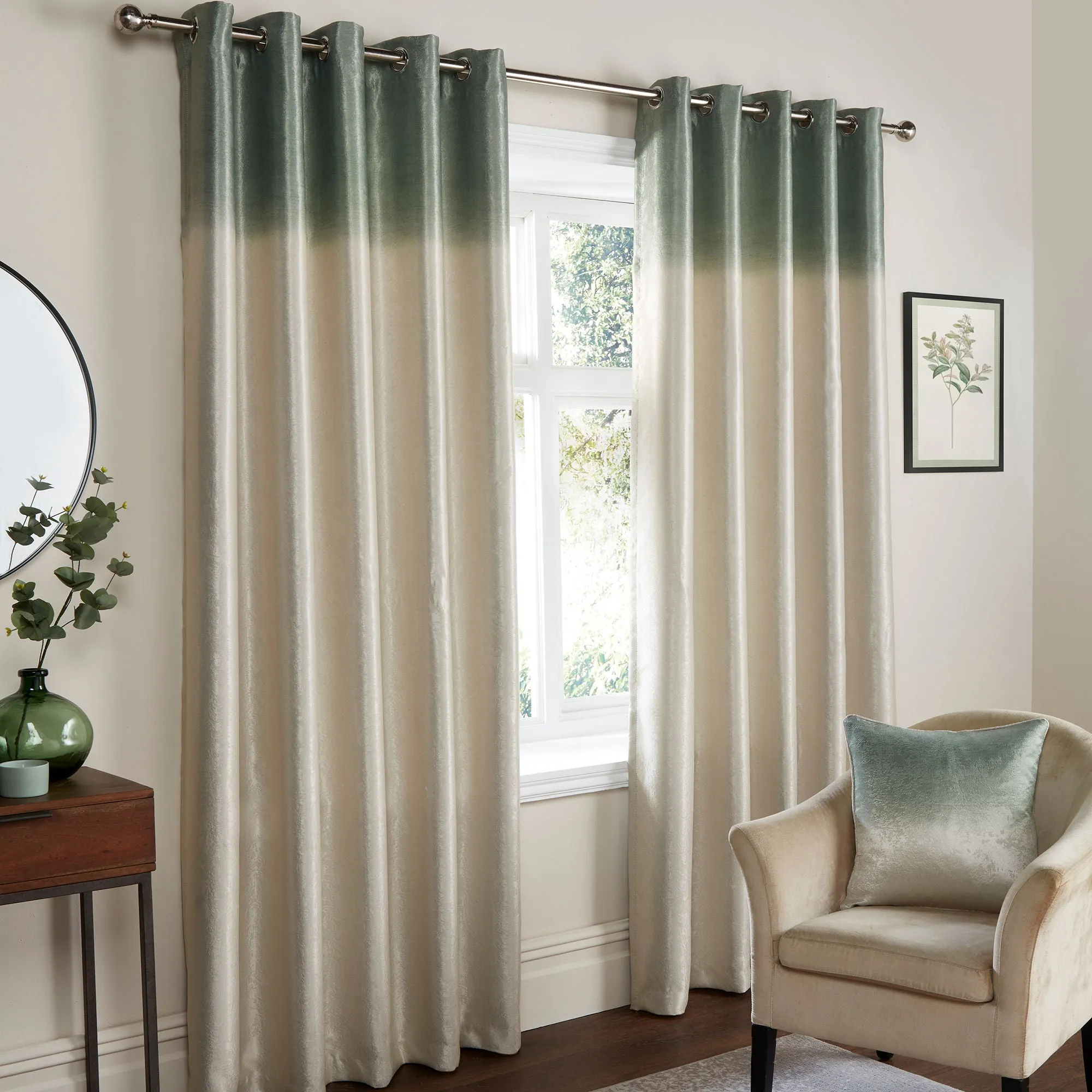 Ombre Strata Pair of Eyelet Curtains by Fusion in Green