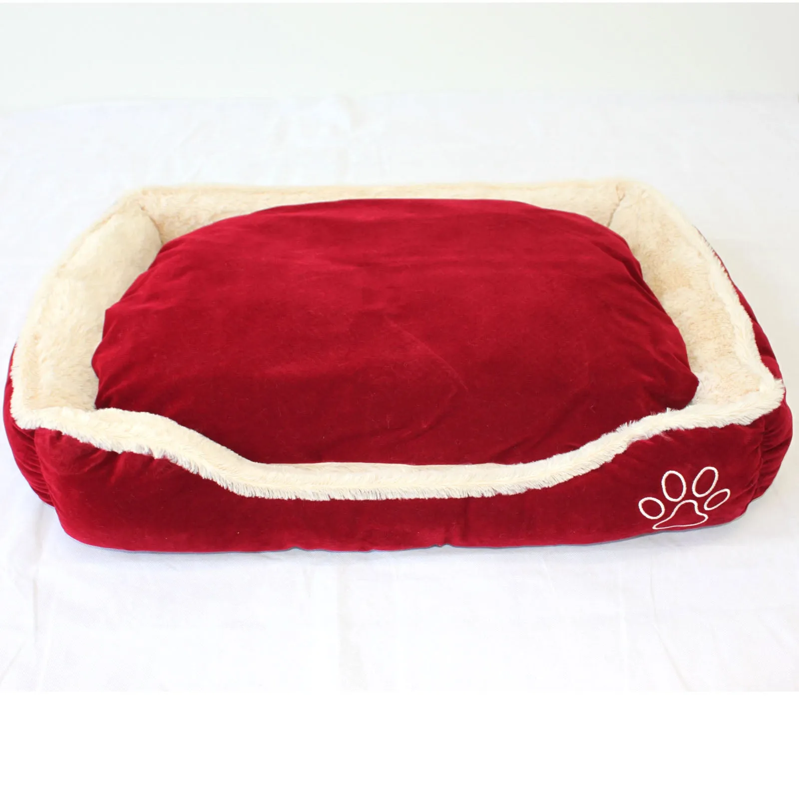 Pet Dog Cat Bed Home - Soft Cushion Mat - Faux Suede Fleece - Dark Red