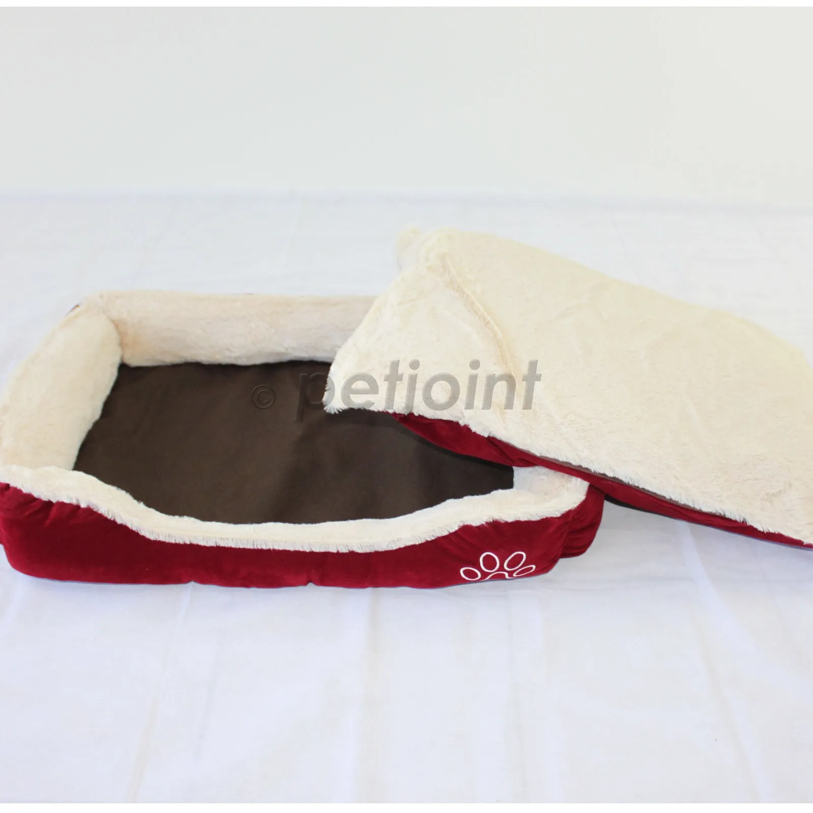 Pet Dog Cat Bed Home - Soft Cushion Mat - Faux Suede Fleece - Dark Red