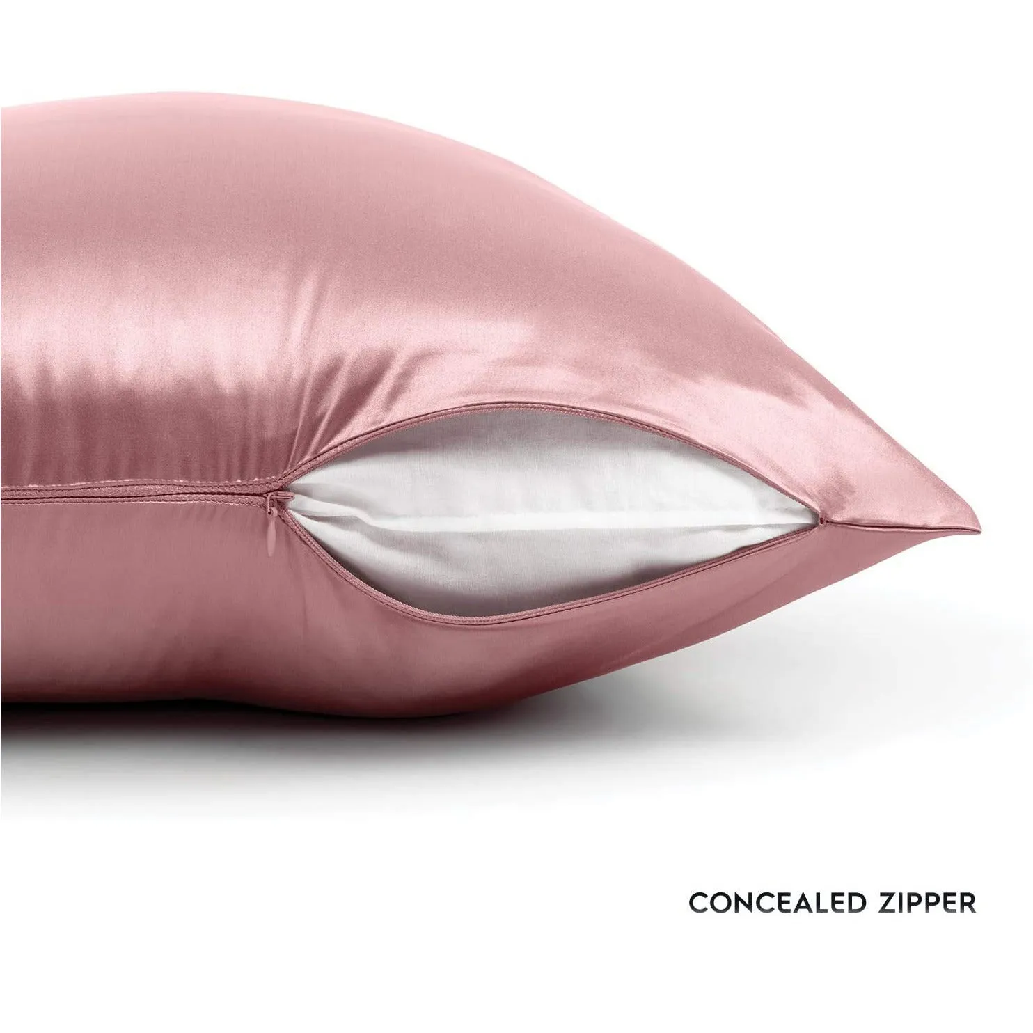 Pink Silk Pillowcase - USA Standard Size - Zip Closure