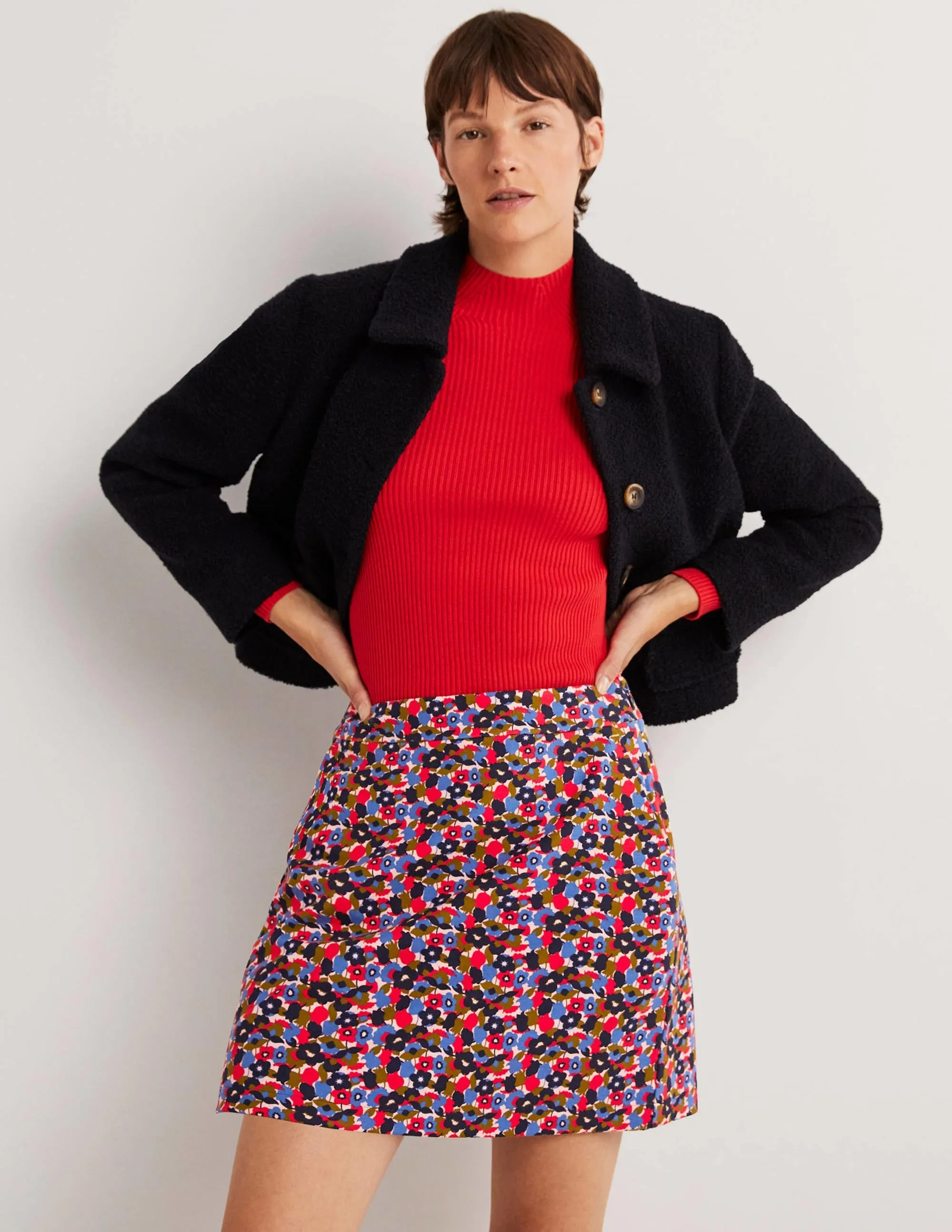 Ponte A-line Mini Skirt-Multi, Tulip Cluster
