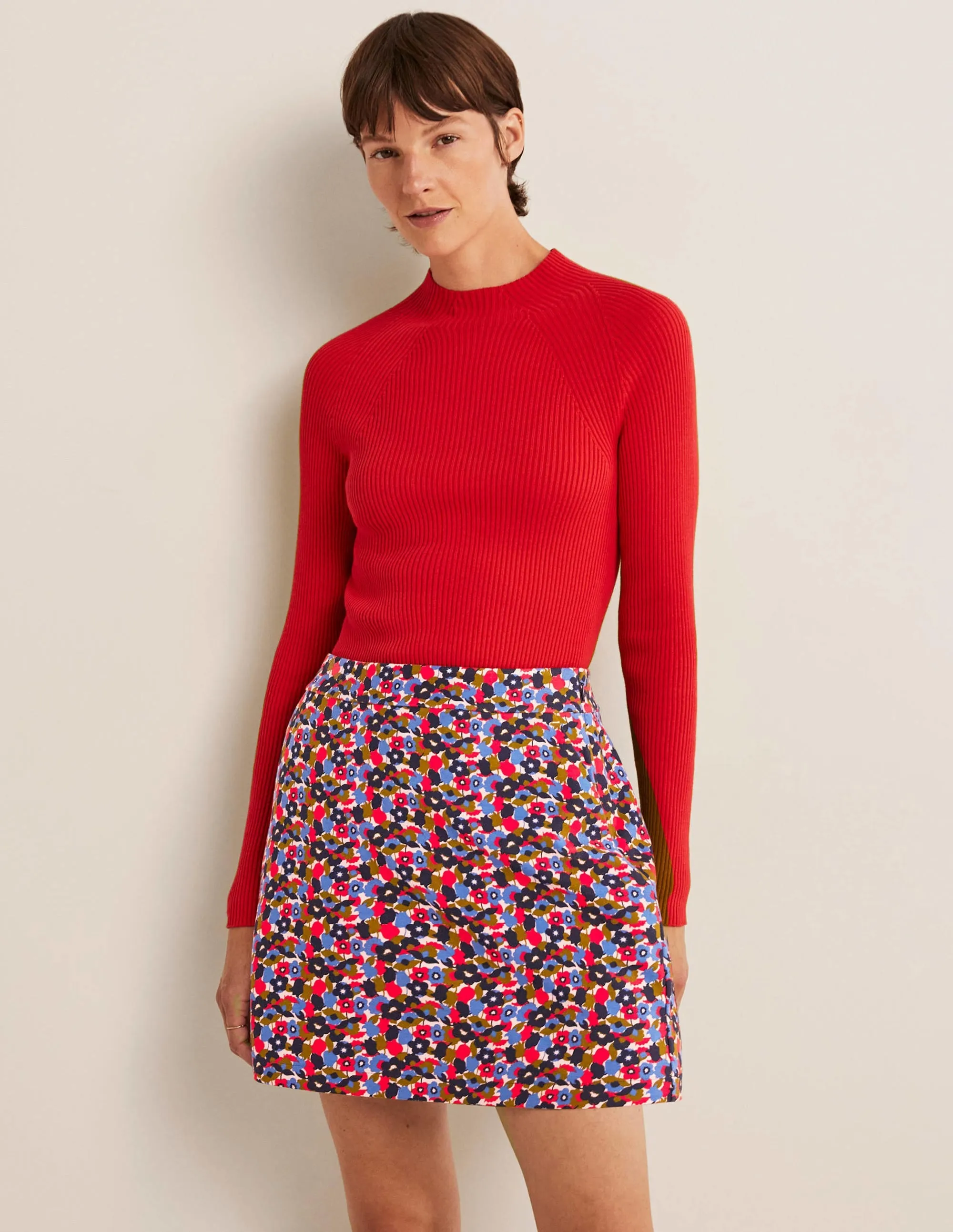 Ponte A-line Mini Skirt-Multi, Tulip Cluster