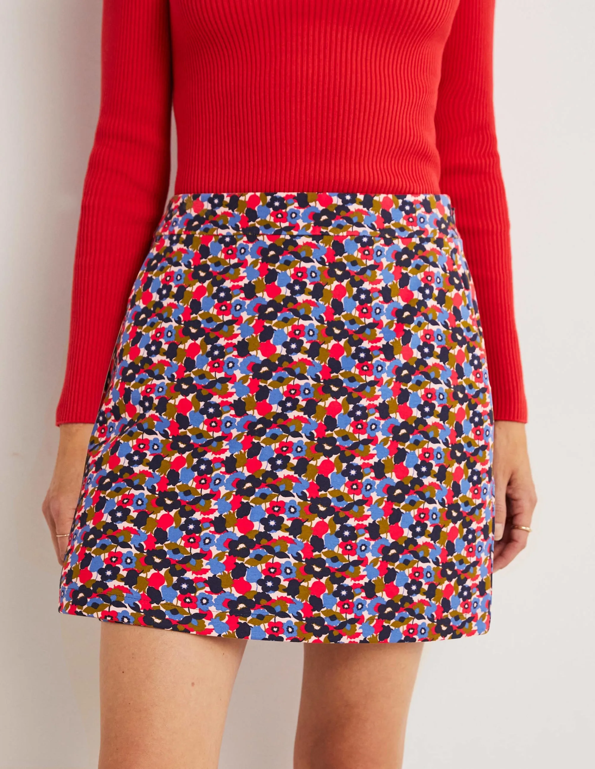 Ponte A-line Mini Skirt-Multi, Tulip Cluster