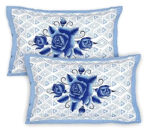 Pure Cotton Sanganeri Printed Jaipuri Bedsheet for Double Bed Queen Size with 2 Pillow Covers 260Thread Count,