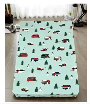 Queen Luxury 100% Cotton Flannelette Fitted Bed Sheet Flannel -  Trees/Caravan