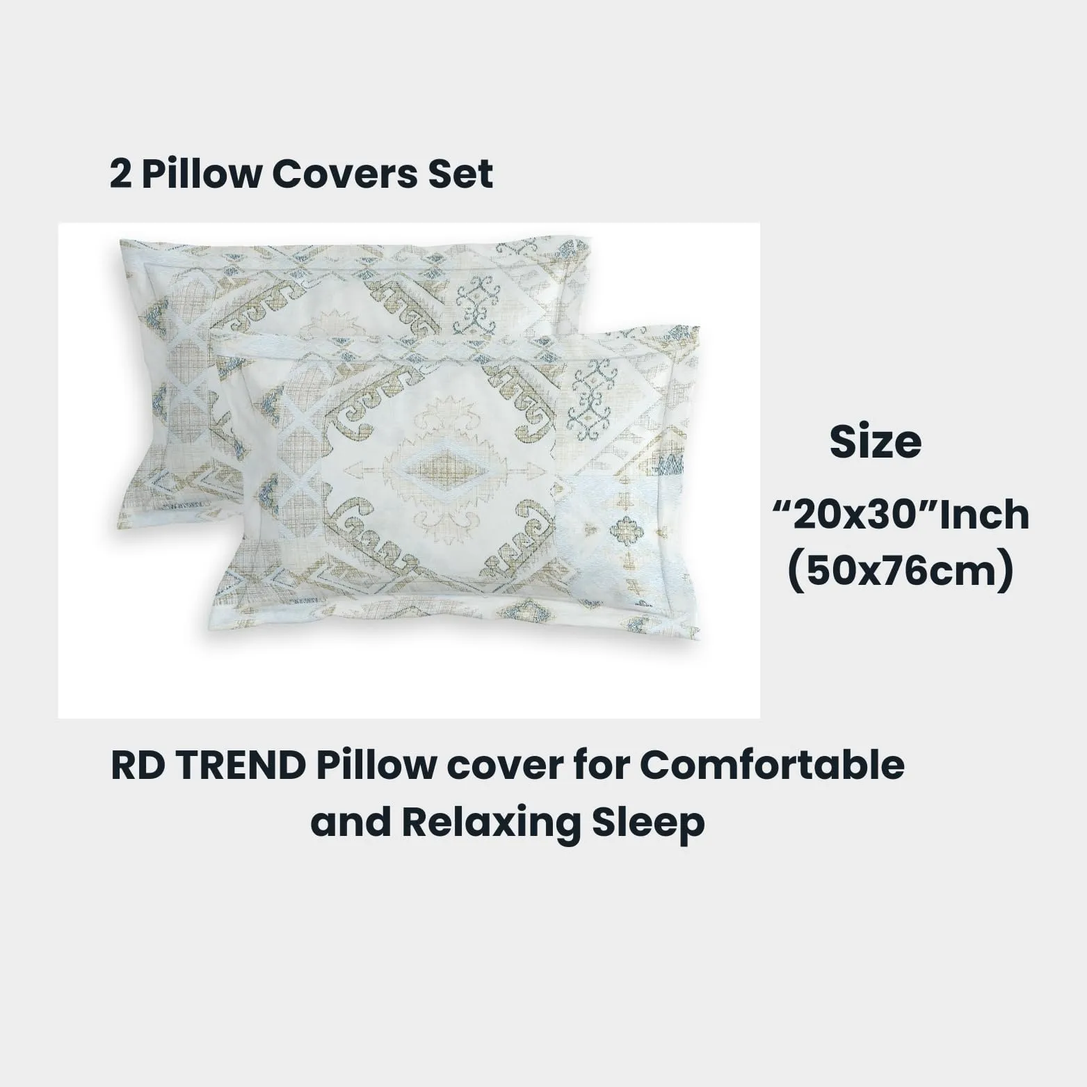 RD TREND® Presents 210 Tc 100% Cotton bedsheets for King Size Bed 108/100 Inchs (274/254 CM) with 2 Pillow Covers Size(20x30 inches) Color- lite Heena Paterrn- Geometric