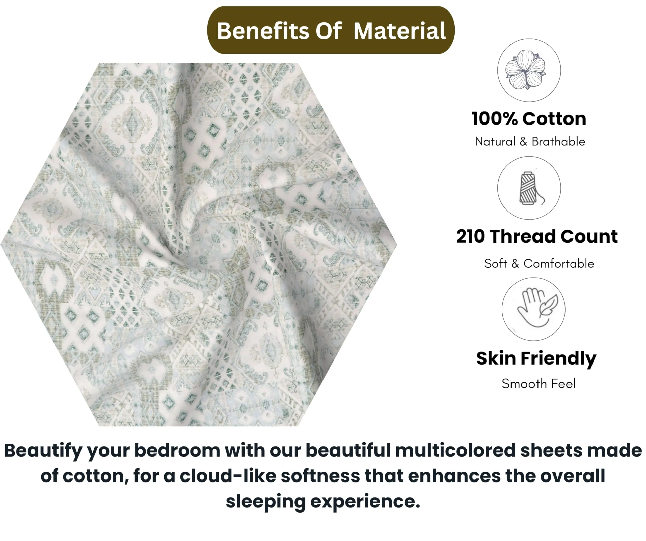 RD TREND® Presents 210 Tc 100% Cotton bedsheets for King Size Bed 108/100 Inchs (274/254 CM) with 2 Pillow Covers Size(20x30 inches) Color- lite Heena Paterrn- Geometric
