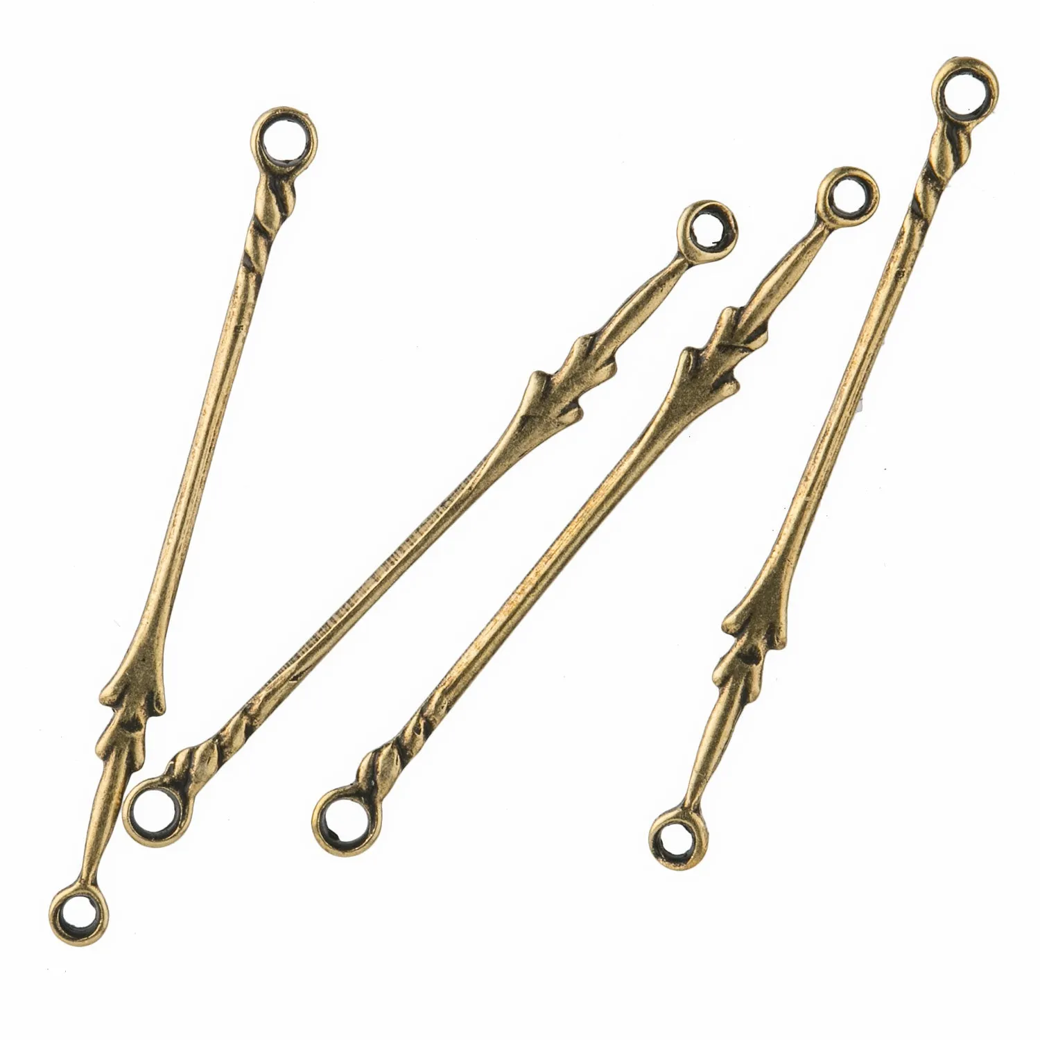 Stamped brass arrow 2 ring connector rods. 26mm. Pkg. of 10. b9-0524