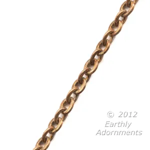 Vintage very fine solid raw red brass cable chain. 1.5mm. Sold by the foot. b12-chn538